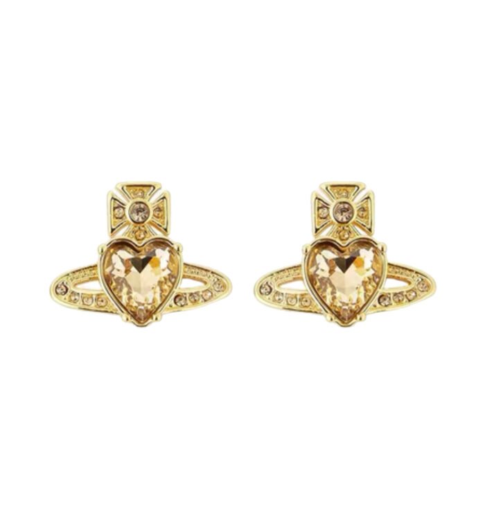 Silver hearts earrings with pink crystal (with box)