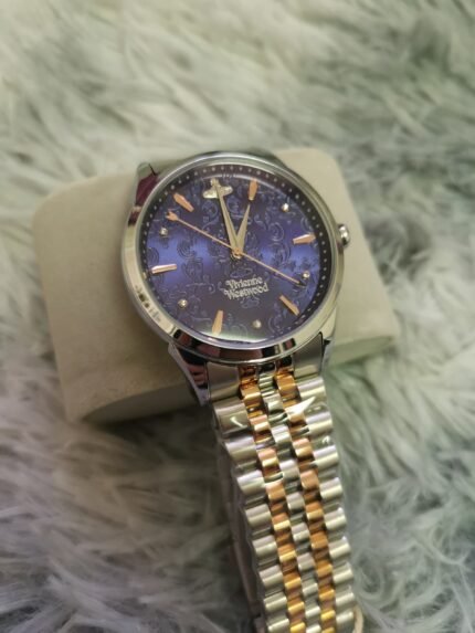 Blue face. silver watch. (With box)