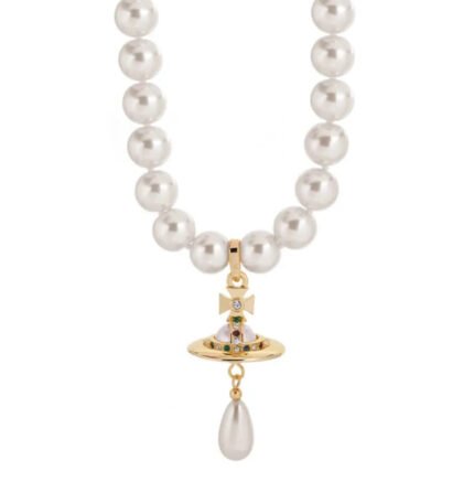 gold single layered pearl orb necklace (with box)