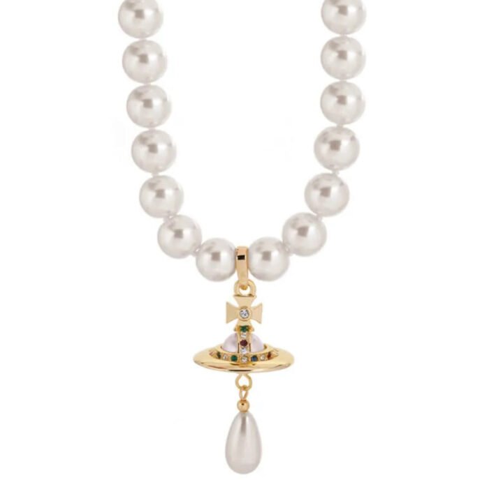 gold single layered pearl orb necklace (with box)