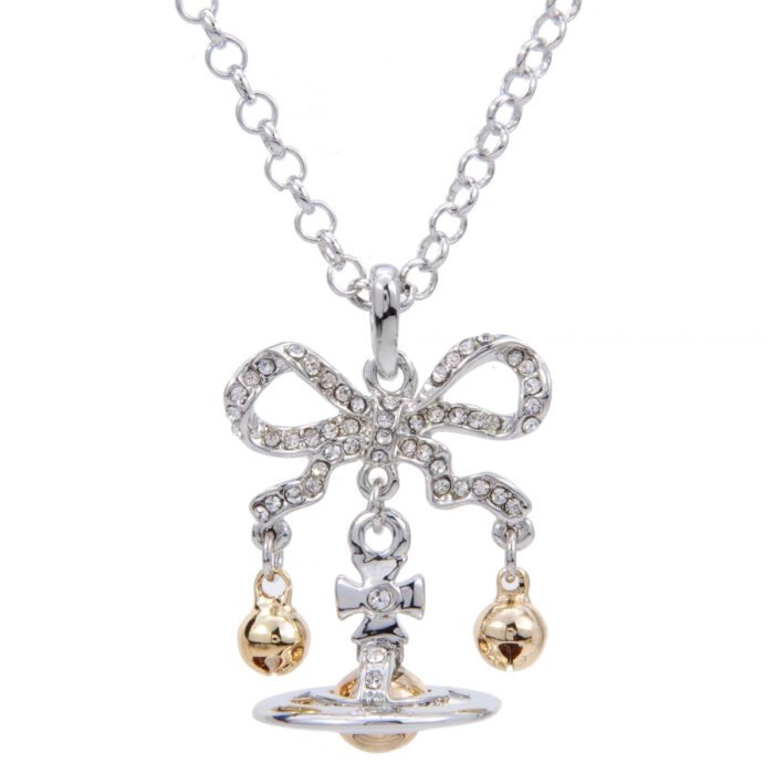 DCE04A67-461C-4DD2-80E7-904496B886F3.jpg Silver and gold bow orb necklace (with box)