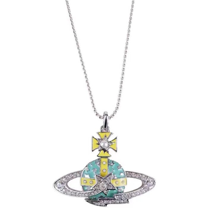 green and yellow galaxy orb necklace (with box)