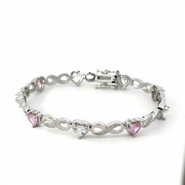 Amanda 18k White Gold Plated Infinity Heart Tennis Bracelet with CZ Crystals