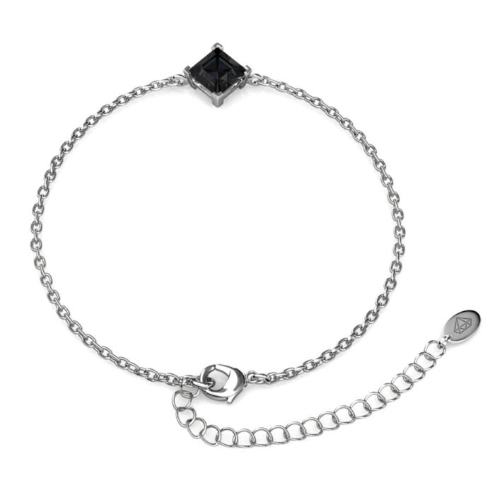 Back_16-1 Samantha 18k White Gold Plated Bracelet with Black Crystal