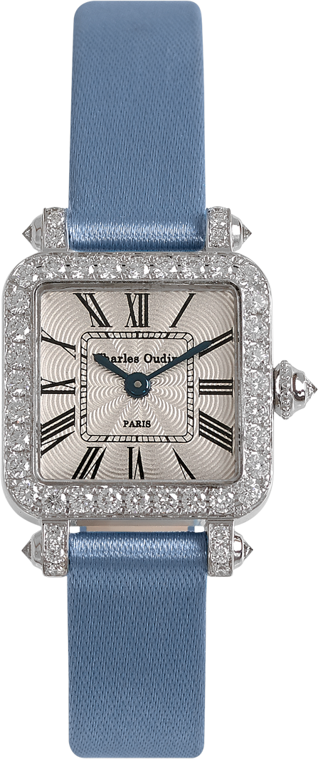 Charles_Oudin_Watch_Retro_505W_gold_diamond_DustyBlue.png PANSY RETRO WATCH 24MM