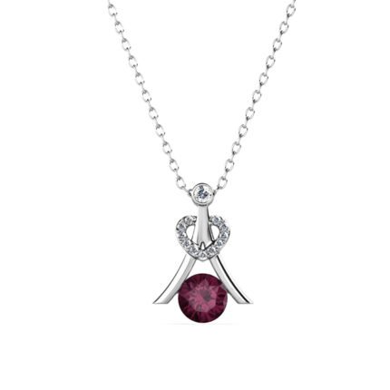 Serenity February Birthstone Amethyst Necklace. 18k White Gold Plated Silver Necklace with Round Cut Crystals