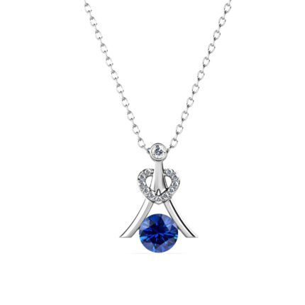 Serenity September Birthstone Sapphire Necklace. 18k White Gold Plated Silver Necklace with Round Cut Crystals