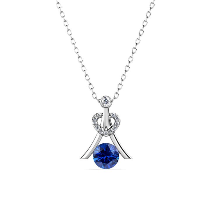 Serenity September Birthstone Sapphire Necklace. 18k White Gold Plated Silver Necklace with Round Cut Crystals