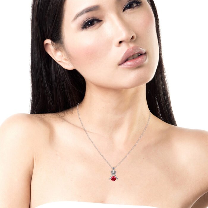 DP0273-3_5_703a9750-02b9-4f38-b563-7b02dba48b3b Serenity July Birthstone Ruby Necklace. 18k White Gold Plated Silver Necklace with Round Cut Crystals