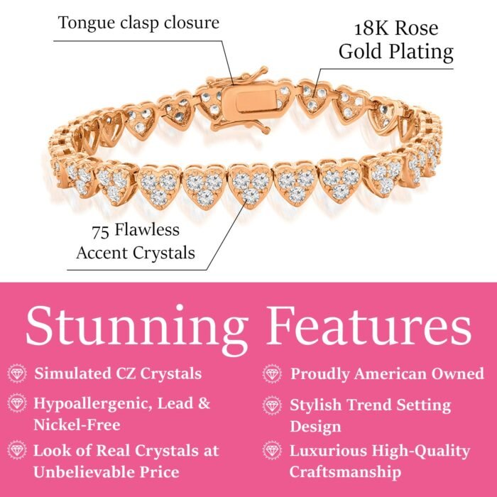 Donna 18k White Gold Plated Silver Heart Bracelet with Simulated Diamond Crystals