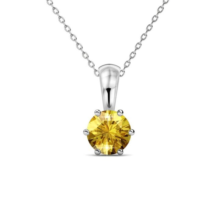 November Birthstone Citrine Necklace. 18k White Gold Plated Solitaire Necklace with 1CT Crystal