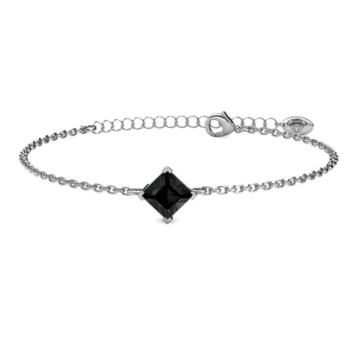 Front_17-1 Samantha 18k White Gold Plated Bracelet with Black Crystal