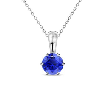 September Birthstone Sapphire Necklace. 18k White Gold Plated Solitaire Necklace with 1CT Crystal