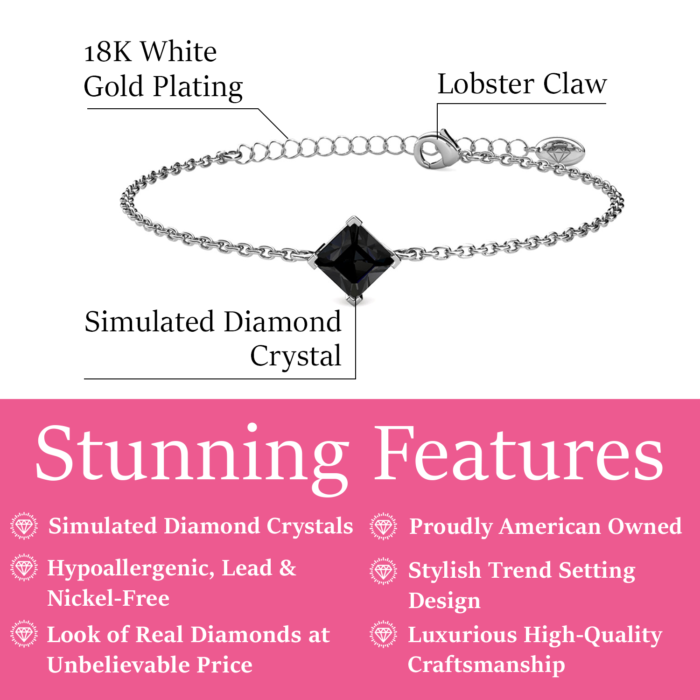SamanthaBraceletWG_infograph-USA Samantha 18k White Gold Plated Bracelet with Black Crystal