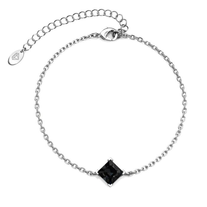 Top Samantha 18k White Gold Plated Bracelet with Black Crystal