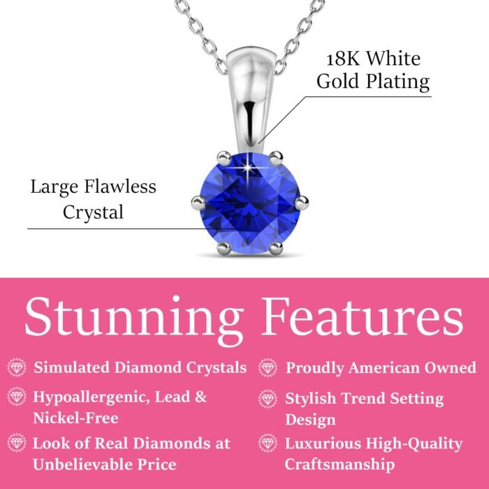 birthstoneN10_infograph_7-USA_62c33119-4a61-448d-8e3f-46abafd1ae39 September Birthstone Sapphire Necklace. 18k White Gold Plated Solitaire Necklace with 1CT Crystal
