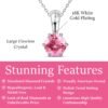 October Birthstone Pink Tourmaline Necklace. 18k White Gold Plated Solitaire Necklace with 1CT Crystal