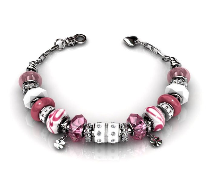 Aurora 18k White Gold Plated Beaded Bracelet with Crystals