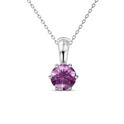 February Birthstone Amethyst Necklace. 18k White Gold Plated Solitaire Necklace with 1CT Crystal